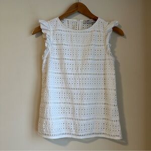 Vineyard Vines White Cotton Eyelet Ruffle Sleeve Blouse